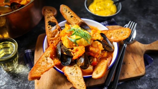 Mark Moriarty's one pot fish stew, croutons, mayonnaise