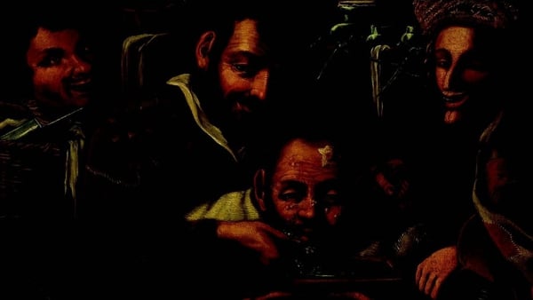 A barber surgeon attending to a man's forehead. An oil painting from the Wellcome Collection which appears in Every Branch of the Healing Art: A History of the Royal College of Surgeons in Ireland