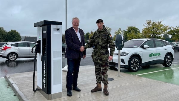 ePower's Director Founder Hugh Hall with Comdt Eoghan Carton at the installation of EV charge points at five Defence Force bases