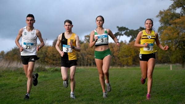 (L to r) Keelan Kilrehill, Cathal O'Reilly, Avril Millerick and Roise Roberts at the launch of the 123.ie National Senior and Even Age Cross Country Championships