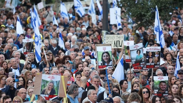 Family members, friends and supporters of hostages march in Jerusalem
